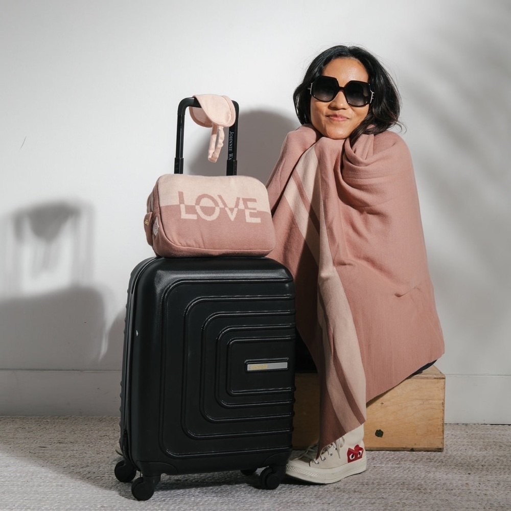 PINK LEMONADE  love Grey / rosy traveling pouches.